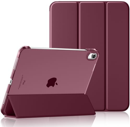 Maledan fodral för iPad A16 11/10 Generation (2025 11 tum/2022 10,9 tum), Slank lättvikt Genomskinlig PC-baksida Stötsäkert skyddsfodral för iPad 10, Automatisk sömn/vakenhet, Vinröd