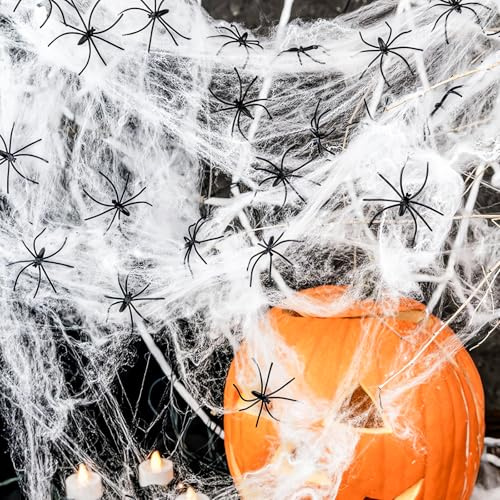 300g Toile Araignée Halloween avec 60 Fausses Araignées, Toile d'Araignée Décoration pour Halloween,Maison Hantée,décoration d'intérieur et d'extérieur