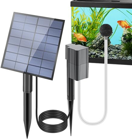 Aireador solar para estanques - Bomba solar ligera para estanques de 300 G, corriente de 7 V, flujo de aire de 0,6 L/min | Burlete de oxígeno ajustable, manguera impermeable incluida, estanques de