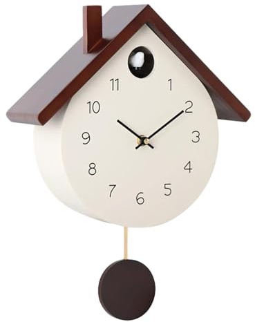 KESOTO Orologio a Cucù con Uccellino che Esce, Orologio da Parete in Legno con Movimento al Quarzo Avanzato, Volume e La Frequenza del Suono Sono Completamente Regolabili, Beige