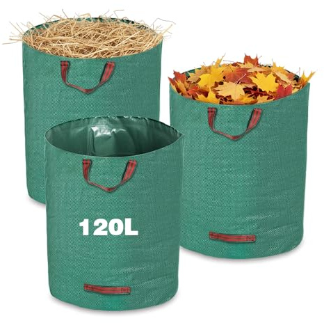 HMCEY 3 X 120 L Bolsa Jardin,Saco de Jardineria con Asas,Sacas Construccion Reutilizable,Sacos para Escombros,Bolsa de Hojas Plegable,Big Bag para Restos de Poda, Hojas de Plantas-45 x 76 CM