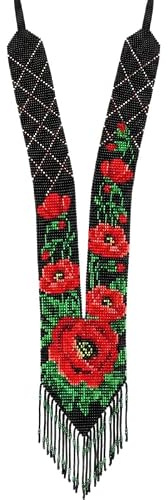 WORLD WIDE GEMS Collana Gerdan ucraina con perline di semi e papavero, gioielli tradizionali, multicolore, fatta a mano |WW_UKRN_1287