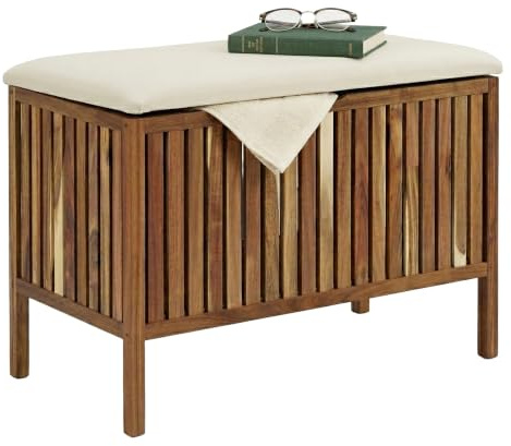 Cesta para ropa Relaxdays con asiento y almacenaje, marrón/blanco