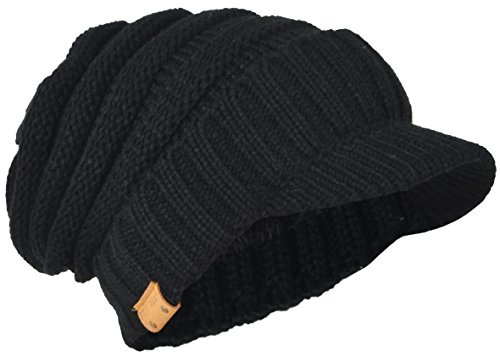 FORBUSITE Homme ou femme Bonnet à Visière Tricoter Chaud épais Casquette Gavroche B319/B326,Taille Unique,Noir