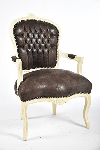 Way Home Store Poltrona BAROCCO Luis Cream e Ecopelle Marrone 63 x 65 x 94 cm