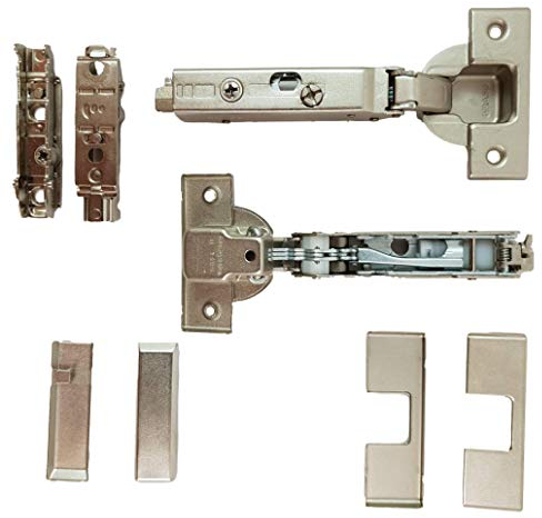 Set bestehend aus: 2 x GRASS Tiomos Möbel - Scharnieren (Topfband), gedämpft, 110°, 2 gerade Montageplatten und 4 Abdeckkappen (Mittel-/Zwillingsanschlag) von UMAXO®