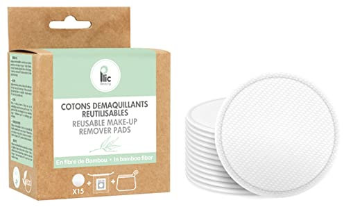 Reusable cotton pads ● 15 washable bamboo fibre pads ● Two-sided makeup remover and cleaner: velvet and sponge ● Storage bag and washing net included