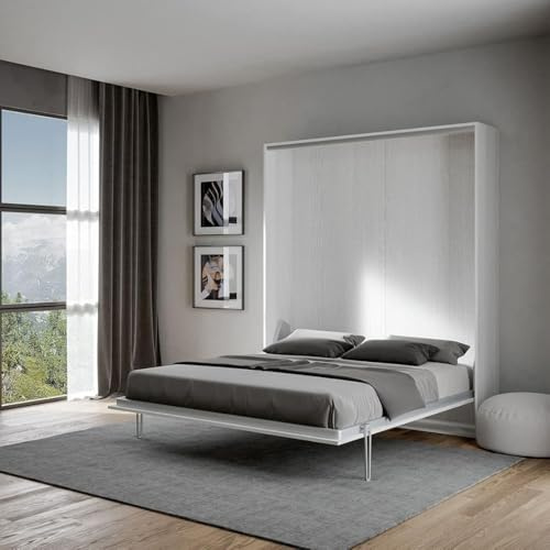 IMAGO FACTORY Kento – Mobile Letto a Scomparsa Matrimoniale, Letto Richiudibile a Parete, Materasso non Compreso, il Letto Matrimoniale a Scomparsa arriva Smontato, Made in Italy (Bianco Frassino)