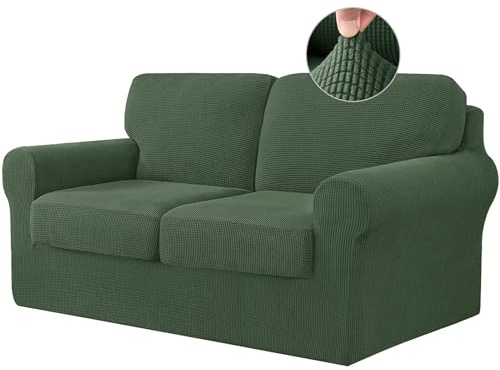 Stretch Sofa Cover with Separate Backrests Covers and Seat Cushions, Sofa Slipcover Anti-Slip with Elastic Band, Jacquard Fabric Furniture Protector (2 Seater(145-178cm),Green)