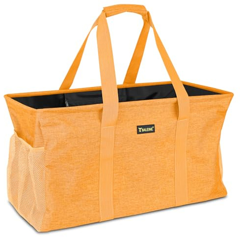 BALEINE Extra Large Utility Tote Bag with Reinforced Wire Frame, Reusable Grocery Bag for Shopping, Picnic (Yellow, 22''x12''x10'')