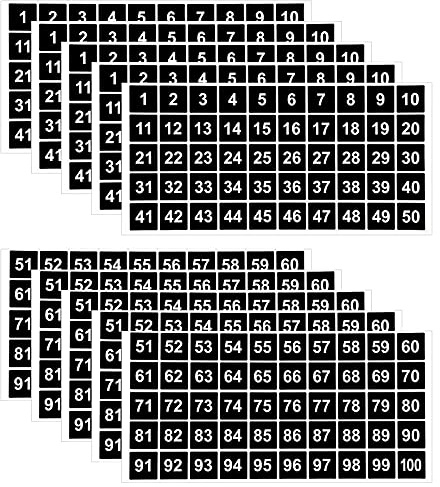 AIEX 10 Chiffres Adhesifs Feuilles Autocollants Nombres 5 Ensembles 1-100 Autocollants Nombres Carrés Vinyle Étiquettes Boîtes Rangement Casiers Fournitures Scolaires Bureau (Noir, 2.54cm)
