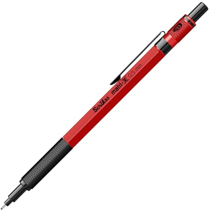 Scrikss Office Matri-X mekanisk kopplingspenna penna med 0,5 mm bly | Sexkantigt matt rött fat | Mini utbytbart radergummi tryckmekanism | mässingsgrepp | 88439