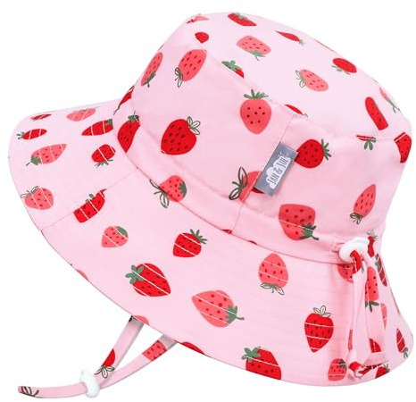 JAN & JUL UV Protection Toddler Water Hat Girl, Foldable, Quick Dry (L: 2-5 Years, Pink Strawberry)