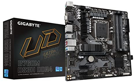 GIGABYTE B760M DS3H DDR4 (LGA 1700/ Intel/ B760/ M-ATX/ DDR4/ Dual M.2/ PCIe 4.0/ USB 3.2 Gen 2 Type-C/ 2.5GbE LAN/Q-Flash Plus/PCIe EZ-Latch/Gaming Motherboard)