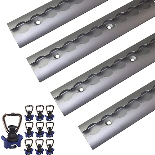 NTG 4 rieles de Aluminio de 0,5 m, Forma semicircular Redonda, 10 Pinzas de plástico, protección de Carga para Camiones y caravanas, riel de Amarre Perforado, Color Plateado anodizado