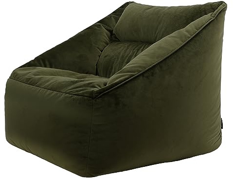 icon Natalia Velvet Bean Bag Chair, Olive Green, Large Adult Bean Bag with Filling Included, Accent Chair, Armchair, Living Room Furniture, Bedroom Furniture