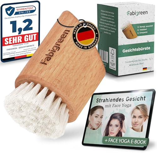 Fabigreen® – Premium Gesichtsbürste [MADE IN GERMANY] inkl. E-Book mit Face Yoga & skin care Tipps - Trockenbürste für Massage & Peeling Gesicht - face dry brush - aus FSC Buchenholz (Natur)