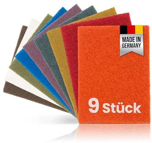 PICTORIS Schleifvlies Vollausstattung (9er Set) - Made in Germany - Von extra grob bis ultra fein - Extrem langlebig durch einzigartige Imprägnierung - Handpads 155 x 210mm Körnungen 80-2000