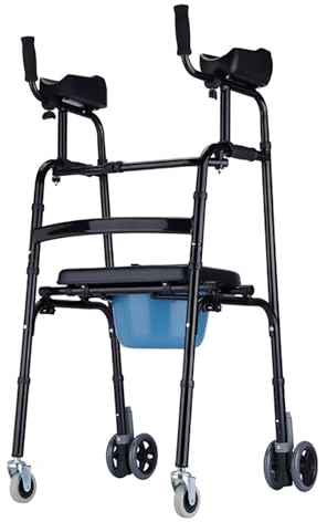 HAILM Déambulateur Pliant Léger, Cadre Marche Aluminium, avec Roues, Siège et Accoudoir, 7 Hauteurs Réglables, Chaise Tabourets Douche, Aide Mobilité pour Personnes Agées