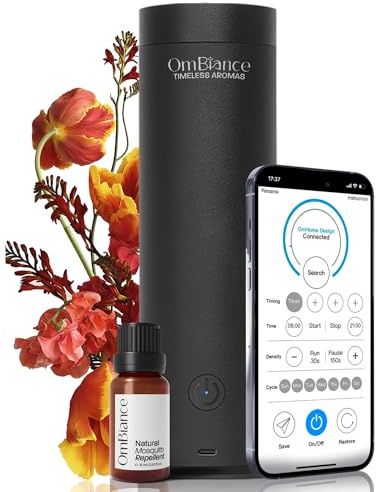 Ombiance 2EN1 Natural Anti-Mosquito Essential Oils Diffuser for Garden & Home – Mosquito Repellent | Electric Mosquito Repellent + Citronella Essential Oil Included 15 ml, Home Air Fresheners, 300 m³