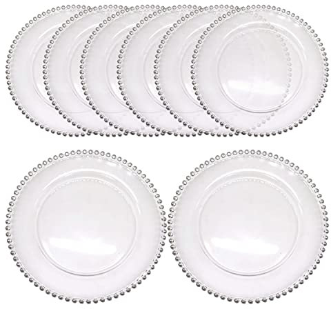 WedDecor Lot de 12 assiettes rondes transparentes en acrylique avec bord perlé argenté, pour présentation de centre de table, pour mariages, événements, banquets et décorations de table de Noël