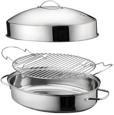 FLCPJGV Pentola Ovale per Cottura a Vapore del Pesce Pentola Ovale da 16 Pollici Pentola per arrosti in Acciaio Inossidabile Grani grossi, a