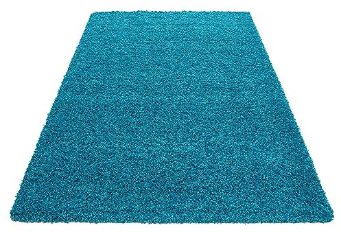Stilvoll Günstig by ELMM Teppich Wohnzimmer Schlafzimmer Türkis 60 x 110 Unicolor - Einfarbig Hochflor