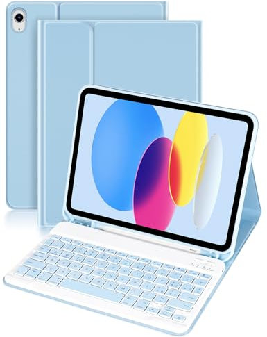 Nsyee Custodia con Tastiera per iPad 11a Generazione (A16) 11 pollici 2025, 10a Generazione 10,9 pollici 2022, Tastiera Bluetooth Staccabile, Layout Italiano，con Slot per Penna, Blu