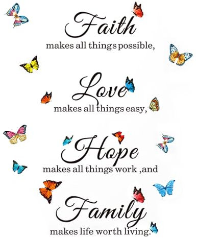 Faith Hope Love Family Wall Stickers, Motivational Wall Decal Quote Sticker Family Inspirational Quotes Wall Art Lettering Saying Wall Decal Art for Bedroom Living Room Office