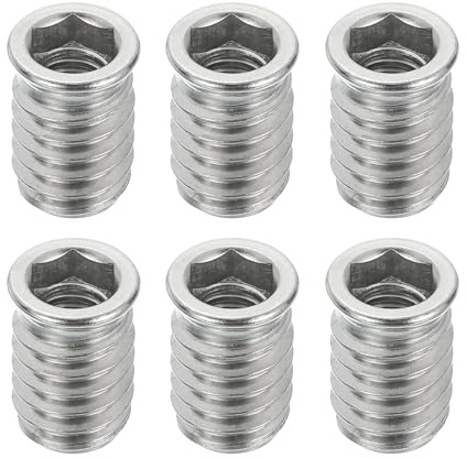 sourcing map 6Pcs Threaded Inserts Nuts, M8x20mm Hex Socket Drive Nut Inserts for Wood - 304 Stainless Steel Screws Furniture Screw in Nuts Bolt Fastener Connector Wood
