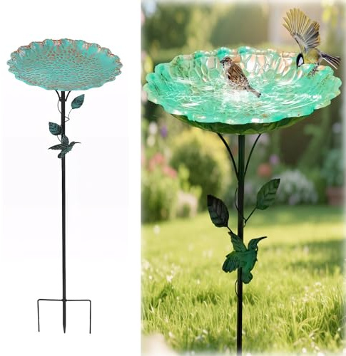Bagnetto per uccelli da giardino, in metallo, decorazione in piedi, grande 82 cm, ciotola per acqua per uccelli selvatici, abbeveratoio per uccelli, decorazione da giardino per esterni, luogo d'acqua