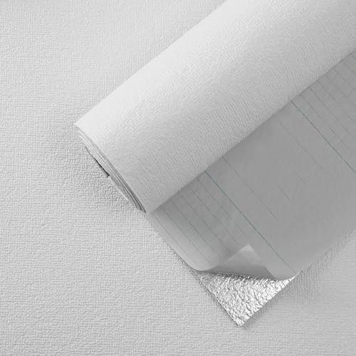 Snewvie Self Adhesive Thermal Insulation Wallpaper,10 Roll=150 sq.ft 3mm Thicken Peel and Stick White Textured Wall Paper for Ceilings Kitchen Bedroom Livingroom,Thermal Wallpaper for Cold Walls