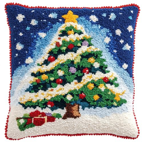 Taxpy Kit ganci di chiusura fai-da-te albero di Natale Kit per cuscini con ganci di chiusura Kits Da Ricamo Con Gancio Per Cuscino Kits con gancio a scatto 43x43cm