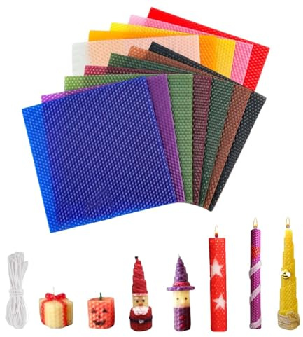 MINZHI 12pièces Bougiesencired'abeille, 20 * 20cm, Assiettes pour bougies encired'abeille, Kits de bougies en cire d'abeille,Feuillesdecired'abeille, 12 mèches de bougie,Emballage en boîte de couleur