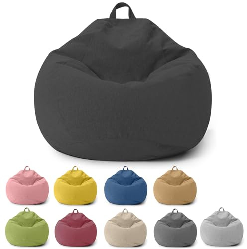 Chingcoo Pouf per bambini e adulti, solo rivestimento (senza imbottitura), sedia a sacco per camera da letto, ufficio, soggiorno, terrazza (nero)