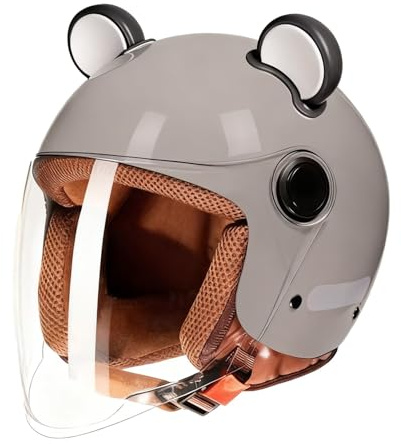Frcychri Demi-Casque Ouvert, Casque Jet Moto Vintage avec Visière, Homologué ECE, Moto Cruiser, Cruiser Chopper Scooter Crash Jet Demi-Coque Casque pour Homme Femme B,Large