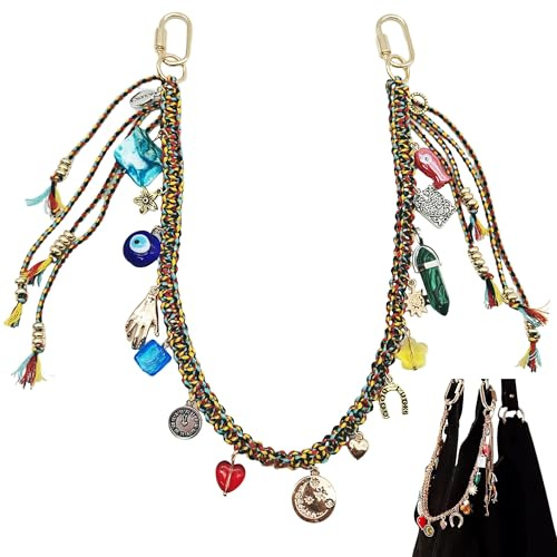 Hayaww Porte Clés en Corde Tressée Charms de Sac à Main Porte Clés en Chaîne Tressée avec Perles Evil Eye Chaîne de portefeuille à perles Breloque en Perles Boho avec Mousqueton en Alliage