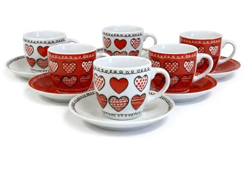 l&j Set 6 Tazzine da Caffè con Piattino Colorate, Servizio Moka Tazza da Caffè Espresso in Porcellana Ceramica con Manico Lavabili in Lavastoviglie, Riutilizzabili Bicchieri per Cappuccino Latte Tè
