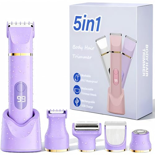 Skwqro Afeitadora Eléctrica para Mujer, 5-IN-1 Rasuradora Mujer Zona Intima, Rasuradora Mujer zona Intima seco/mojado para Bikini Axilas Brazos Cara Nariz, Impermeable IPX7 (Púrpura)