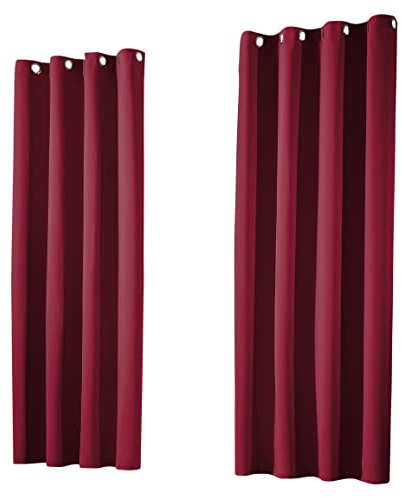 heimtexland ® 1 Paar Thermo- Verdunklungsgardinen Ösenschal Vorhänge Verdunkelnd Isolierend Blickdicht Verdunkelungsvorhänge HxB 160x135 Bordeaux Rot Typ139