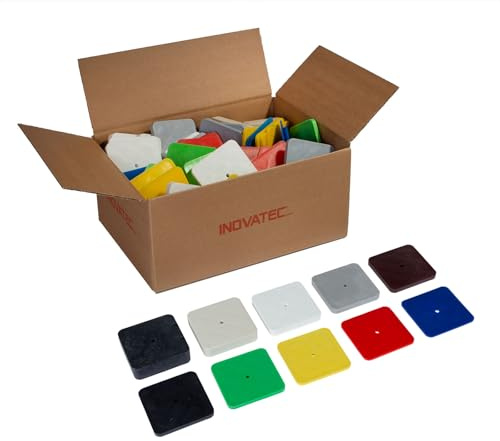 INOVATEC Kunststoff Unterlegplatten 80 Stück 70x70 mm | Ausgleichsplatten 2-20mm | Stabil & Witterungsbeständig | PP-Kunststoff mit Verschraubungsloch | für Fenster-, Tür- & Bauprojekte