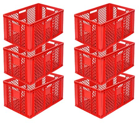 6x Eurobehälter/Stapelkorb/Bäckerkisten, Grundmaß 600x400x320 mm. Eurobox stapelbar aus Kunststoff in TOP-Qualität - Made in Germany (Gelb) (Rot)