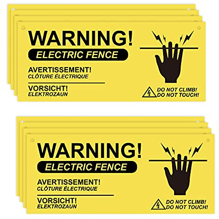 AIEX 8pcs Electric Fence Warning Signs Plastic Caution Danger Signs No Touching or Climbing Sign for Farm Home Warehouse Garden Yard Electric Fence (10x4inch)