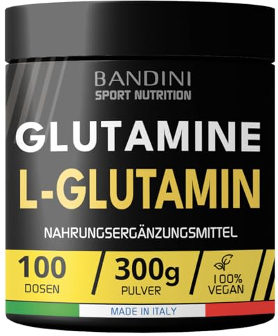 Bandini® L-Glutamin Pulver 300g vegan | 100% Kyowa® L Glutamin aus pflanzlicher Herkunft | Geschmacksneutral & Top Löslichkeit | Über 99,9% Reinheit | Pre Workout Booster | Hochdosiert, laborgeprüft