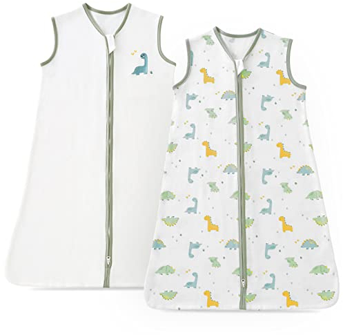 beeweed Baby Schlafsack 1.0 TOG, 100% Baumwolle Kinder Ärmellos Wattiert Sommerschlafsack für Jungen und Mädchen, Dinosaurier, 6-12 Monate, (2er Pack)
