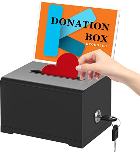 KYODOLED Black Suggestion Box with Slot and Lock for Voting, Donation Box with Sign Holder, Tip Jar, 6.2 x 4.6 x 4.0