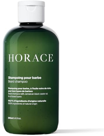 HORACE Beard Shampoo for Men - Sulphate-free Wash with Castor Oil - Gentle Beard Care for All Skin Types - Woody, Aromatic Scent, 250 ml