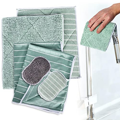 Set di 6 panni per la pulizia in fibra di bambù, senza aloni, extra assorbenti, per finestre, cucina, casa, auto
