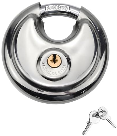 Helonge Disc Padlock with Key, Storage Unit Lock, Discus Padlock Heavy Duty Round Circle Lock for Warehouse, Garage, Gym, Storage Locker, and Outdoors
