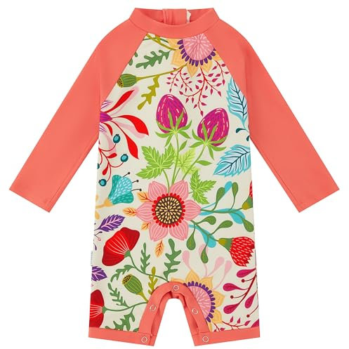 upandfast Baby Mädchen Badebekleidung mit Knöpfen UV Schutz Badeanzug((Sonnenblume, 9-12 Monate)